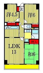 クレストヒル中野木 3LDKの間取図画像
