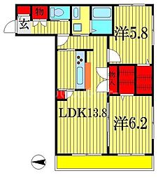 メゾンAmour船橋 2LDKの間取図画像