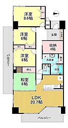 ガーデンシティーコープ金剛東3棟 4LDKの間取図画像