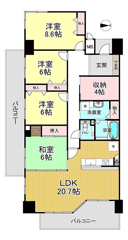 ファミリーにも十分な広さの約114平米超えの4LDKの間取りです♪