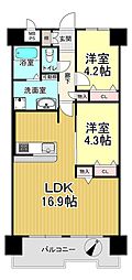 朝日プラザ天王寺2 2LDKの間取図画像