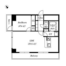 アパートメント麻布10 1LDKの間取図画像