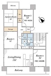 若葉台団地2-19号棟 4LDKの間取図画像