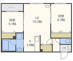 サンステージトヨヒラ3-3 2LDKの間取図画像