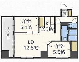 グランカーサ北3条 2LDKの間取図画像