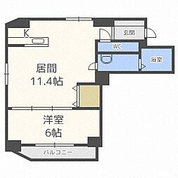 S-FORT南郷通 1LDKの間取図画像