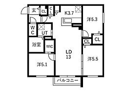 グランディール南郷 3LDKの間取図画像