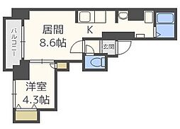 エムズ中の島 1LDKの間取図画像