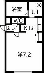 ルラーシェ中の島 1Kの間取図画像