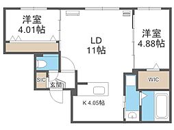 RD GRACE新札幌GA-厚別中央3-3MS 2LDKの間取図画像