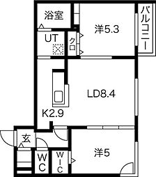 RAFFINATO南郷通 2LDKの間取図画像