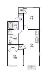 ハイツブルメリアA 2LDKの間取図画像