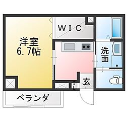 アール柚木 1Kの間取図画像