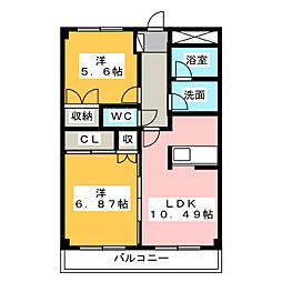シャトン 2LDKの間取図画像
