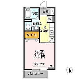 クルーガーランドB 1Kの間取図画像