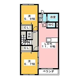 イル・ボンヌール 2LDKの間取図画像
