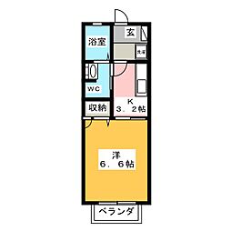 エバンス中里 1Kの間取図画像