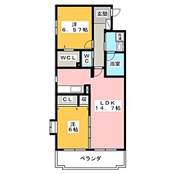 ヘリテイジ松岡 2LDKの間取図画像
