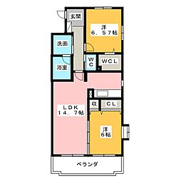 ヘリテイジ松岡 2LDKの間取図画像