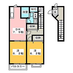 エレガントハイム岩松北 2DKの間取図画像