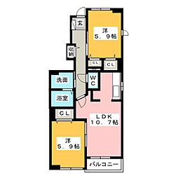 サンモール壱番館 2LDKの間取図画像