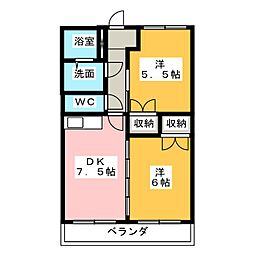 ヴェルデフカサワ 2DKの間取図画像