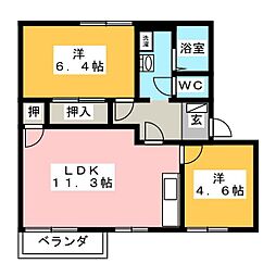 ヴァンテアンShinFuji 2LDKの間取図画像