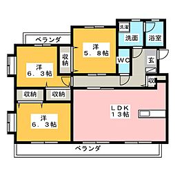 アンシュール 3LDKの間取図画像