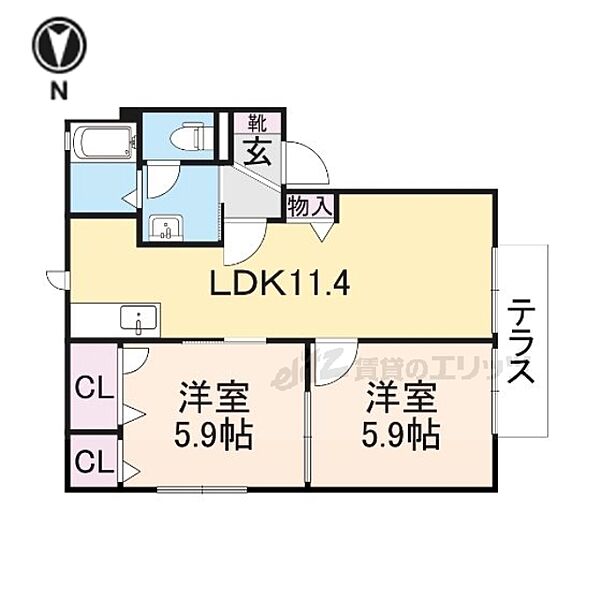 滋賀県彦根市肥田町(賃貸アパート2DK・2階・42.72㎡)の写真 その2