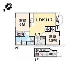 JR東海道・山陽本線 河瀬駅 徒歩5分の賃貸アパート 2階2LDKの間取り