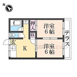 JR湖西線 比叡山坂本駅 徒歩24分の賃貸アパート 1階2Kの間取り