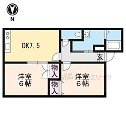 JR東海道・山陽本線 草津駅 徒歩9分の賃貸アパート 2階2DKの間取り