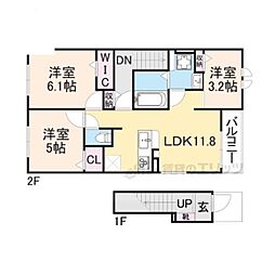 JR草津線 三雲駅 徒歩25分の賃貸アパート 2階3LDKの間取り