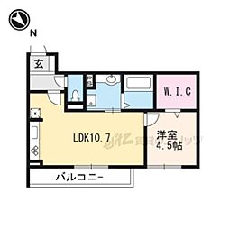 ホワイトクレイン野洲 2階1LDKの間取り