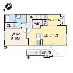 近江鉄道近江本線 彦根口駅 徒歩8分の賃貸アパート 2階1LDKの間取り