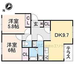 JR草津線 甲賀駅 徒歩4分の賃貸アパート 2階2DKの間取り