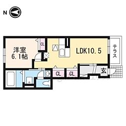 JR北陸本線 長浜駅 徒歩30分の賃貸アパート 1階1LDKの間取り