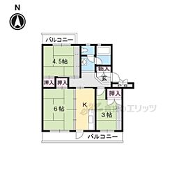 びわ湖美空団地5号棟 3Kの間取図画像