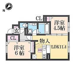 ベルフルール 2LDKの間取図画像
