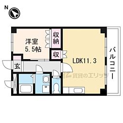 テンプルリバー2番館 1LDKの間取図画像