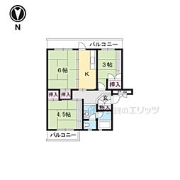 びわ湖美空団地1号棟 3Kの間取図画像