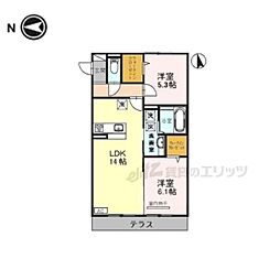 ラヴィベル栗東 2LDKの間取図画像