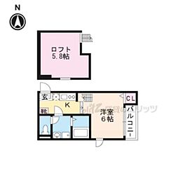 ハーモニーテラスアンソレイユ椥辻 1Kの間取図画像