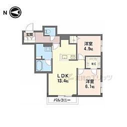 グリーンフィールド桃山 2LDKの間取図画像