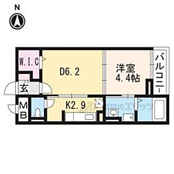 アクラス三山木 1DKの間取図画像