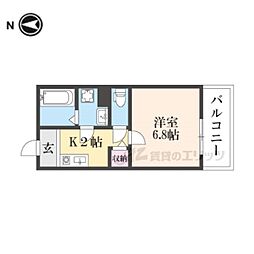 京都市山科区西野大鳥井町アパート 1Kの間取図画像