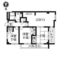 ラ・ペルル城陽 3LDKの間取図画像