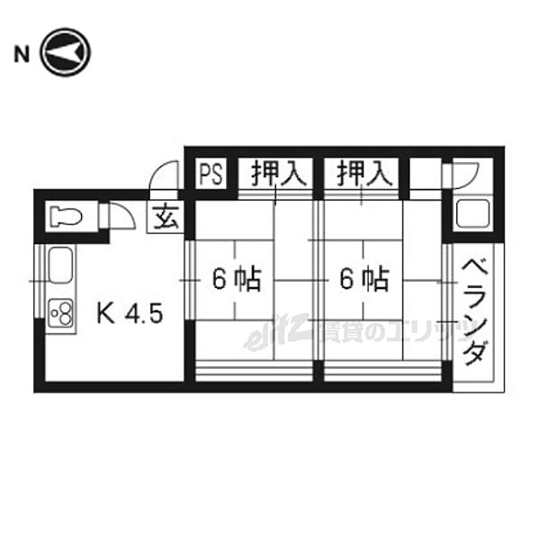 第一大北マンション 501｜京都府長岡京市友岡一丁目(賃貸マンション2DK・4階・34.00㎡)の写真 その2