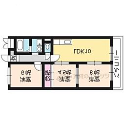 阪急京都本線 長岡天神駅 徒歩4分の賃貸マンション 3階2LDKの間取り