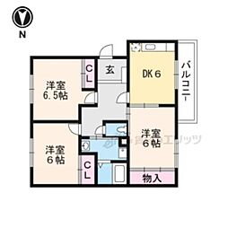 近鉄京都線 大久保駅 徒歩35分の賃貸マンション 2階3DKの間取り